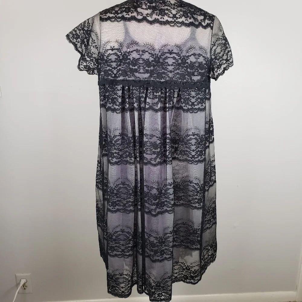 Vintage Van Roalte Radcliffe Lace Negligee Set Nightie and Robe S Black EUC - Picture 7 of 16